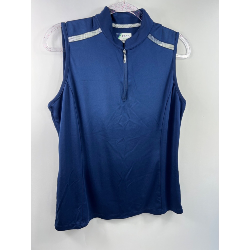 Izod Golf Top Women's Size L Navy Blue Sleeveless 1/4 Zip Stand Up Collar